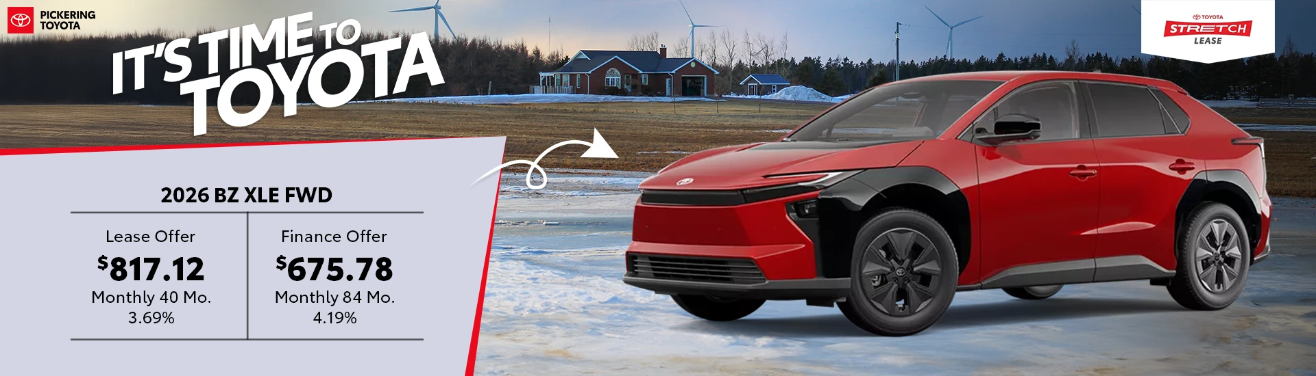 It's Time to Toyota 2026 BZ XLE FWD Red Deals @ Pickering Toyota